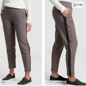 Athleta Taupe Cropped Tuxedo Stripe Ankle Pants